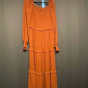 Rust Orange Tiered Maxi Dress with Long Sleeves